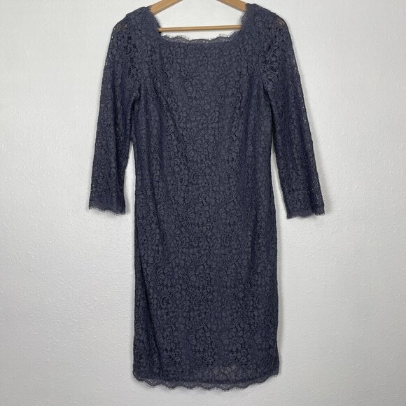 Adrianna Papell Sz: 10 Gray Lace Zip Scalloped High Neck Midi Dress - Picture 1 of 14
